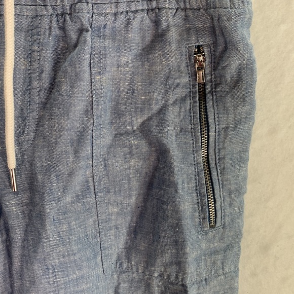 Athleta Cabo Linen Wide Leg Pant Size 4P Petite Blue Zipper Pockets Drawstring - Picture 4 of 8